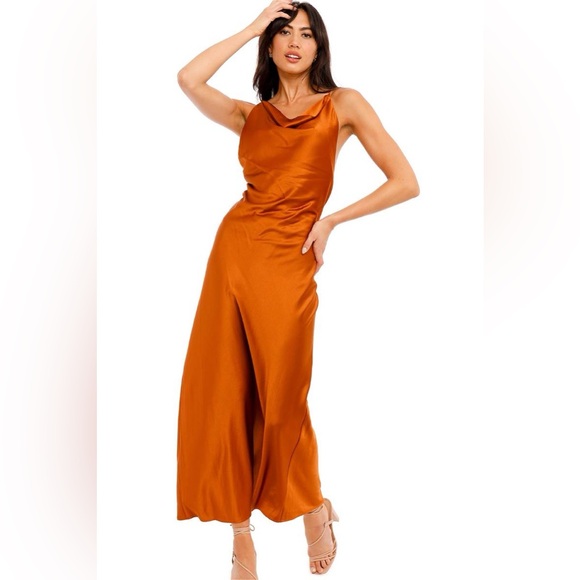 Significant Other Georgous Deidra Cowl Maxi Orange Dress - Picture 8 of 12